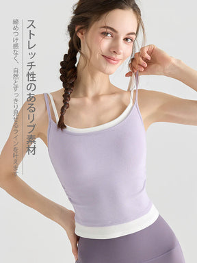 配色ダブルストラップがアクセントの、美背リブキャミソール