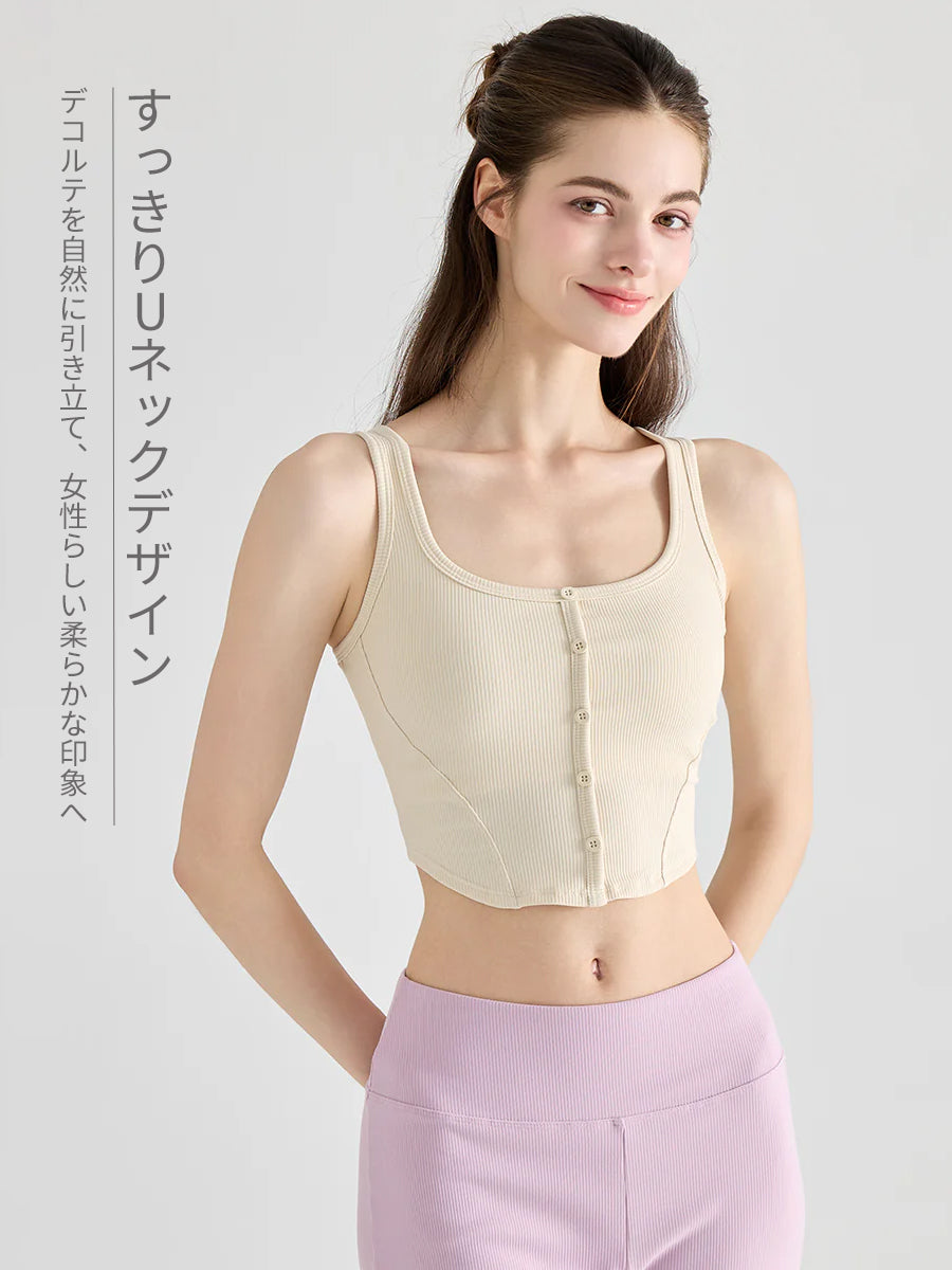 YoRib リブ Uネック タンクトップ レディース ヨガウェア