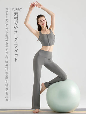 YoRib リブ Uネック タンクトップ レディース ヨガウェア