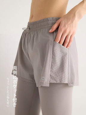 ショートパンツ付きレギンス ポケット付き ヨガパンツ