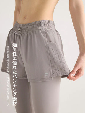 ショートパンツ付きレギンス ポケット付き ヨガパンツ