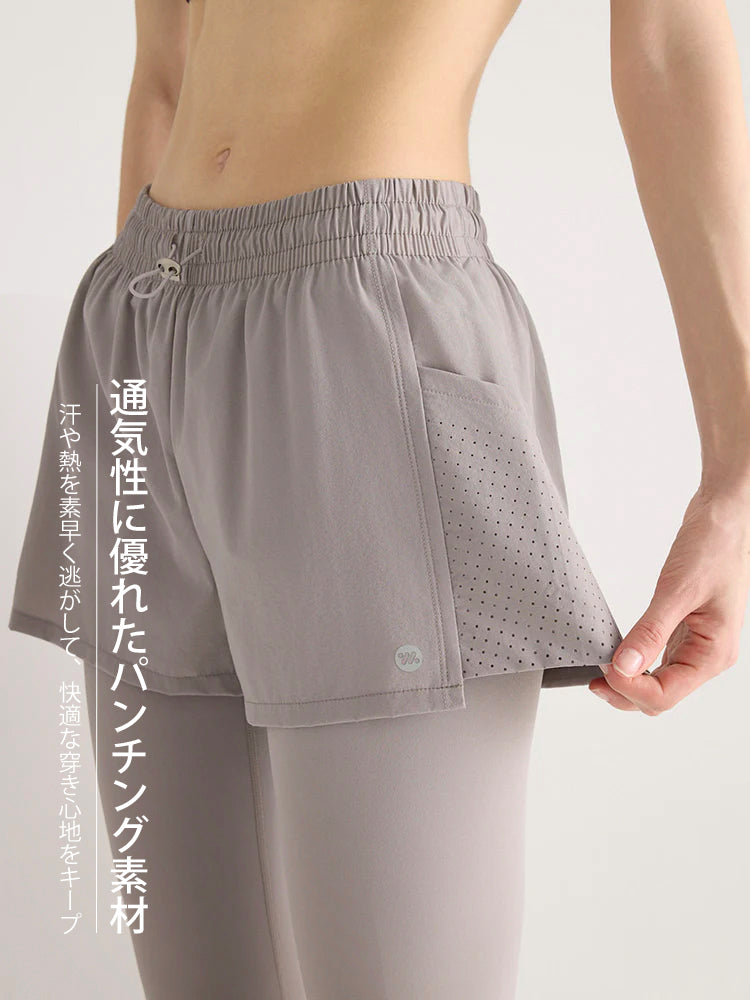 ショートパンツ付きレギンス ポケット付き ヨガパンツ