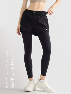 ショートパンツ付きレギンス ポケット付き ヨガパンツ