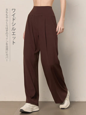 ハイウエスト ストレート ワイドパンツ レディース ヨガウェア