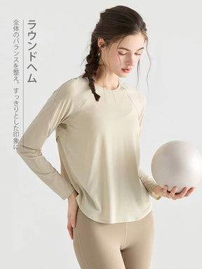 メッシュ切り替え 長袖シャツ ヨガトップス
