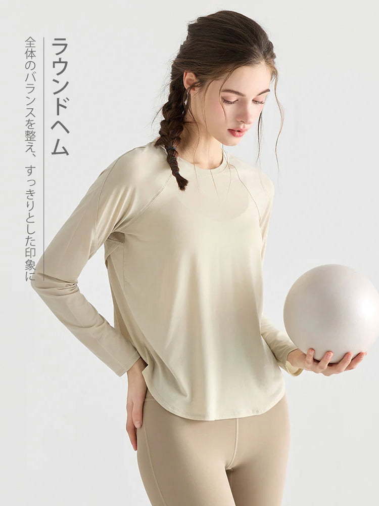 メッシュ切り替え 長袖シャツ ヨガトップス