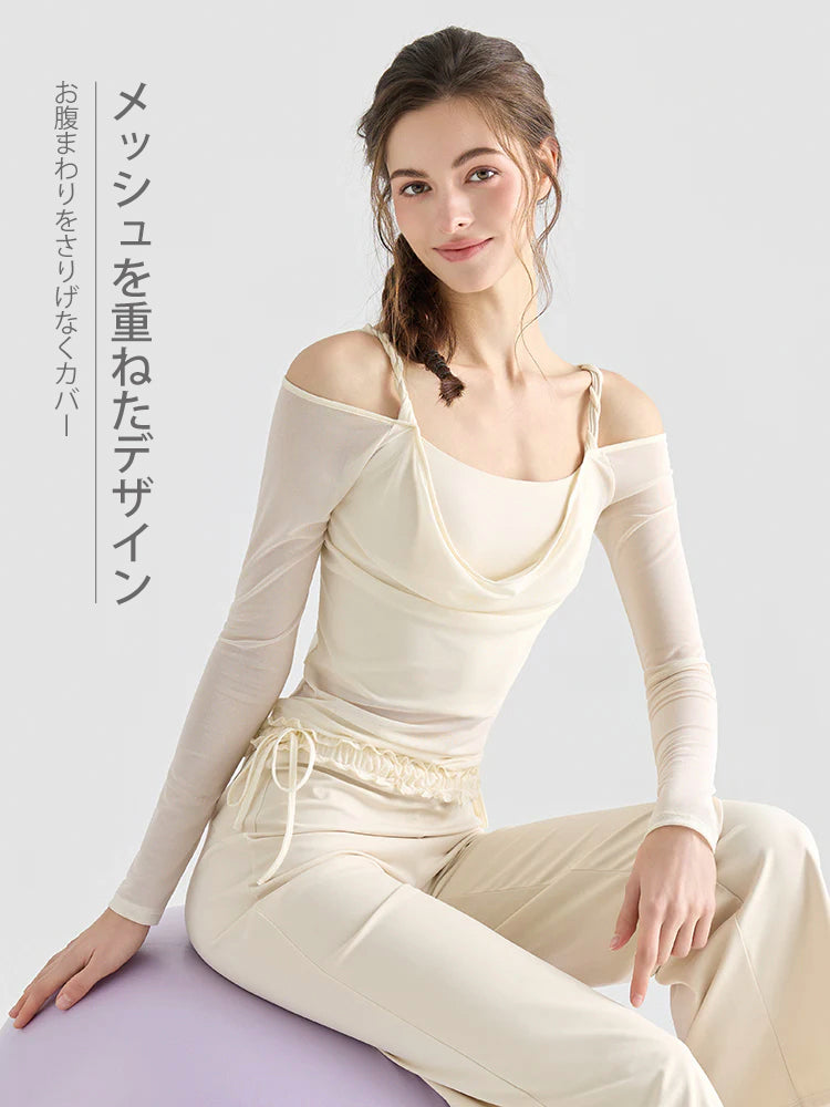 ドレープネック オフショルダー 長袖トップス