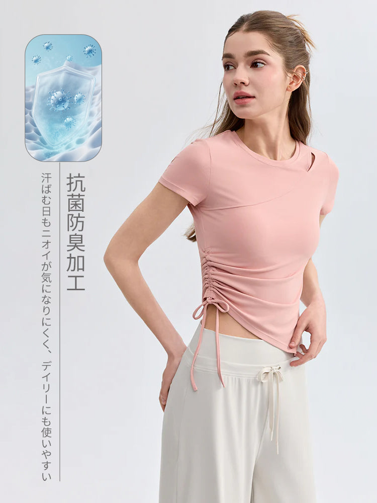 7A抗菌 アシンメトリー スリット入り 半袖 ヨガウェア レディース