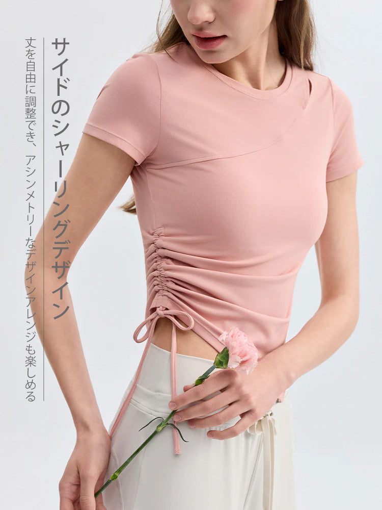7A抗菌 アシンメトリー スリット入り 半袖 ヨガウェア レディース