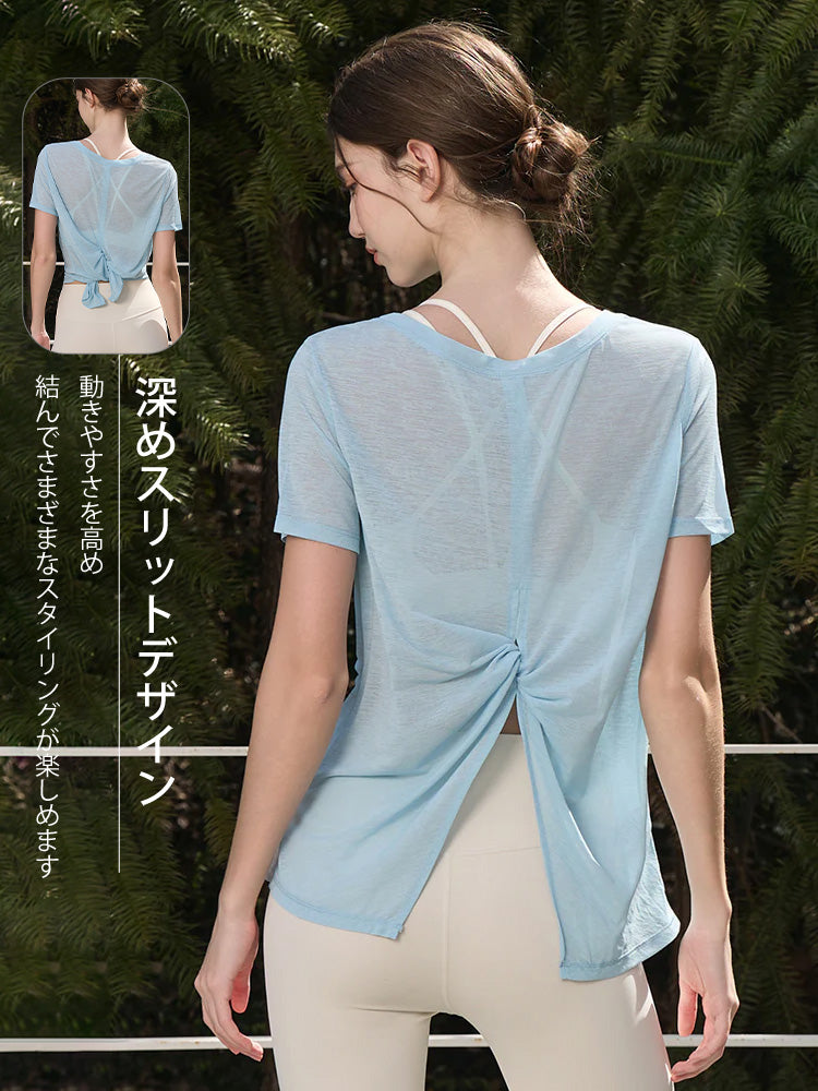 2WAY 速乾 通気性 ヨガTシャツ 半袖 レディース