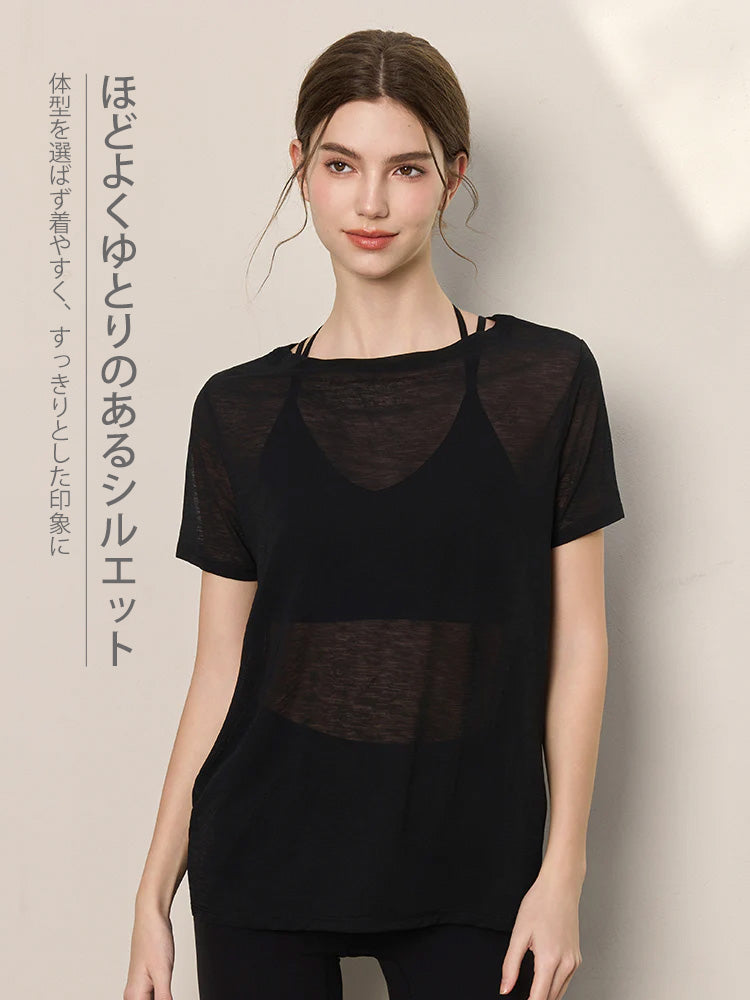 2WAY 速乾 通気性 ヨガTシャツ 半袖 レディース