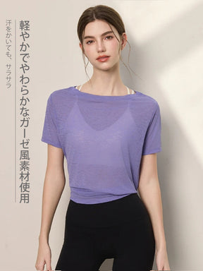 2WAY 速乾 通気性 ヨガTシャツ 半袖 レディース