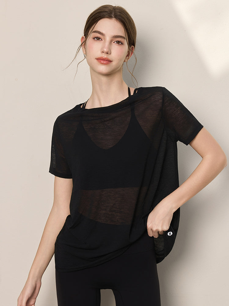 2WAY 速乾 通気性 ヨガTシャツ 半袖 レディース