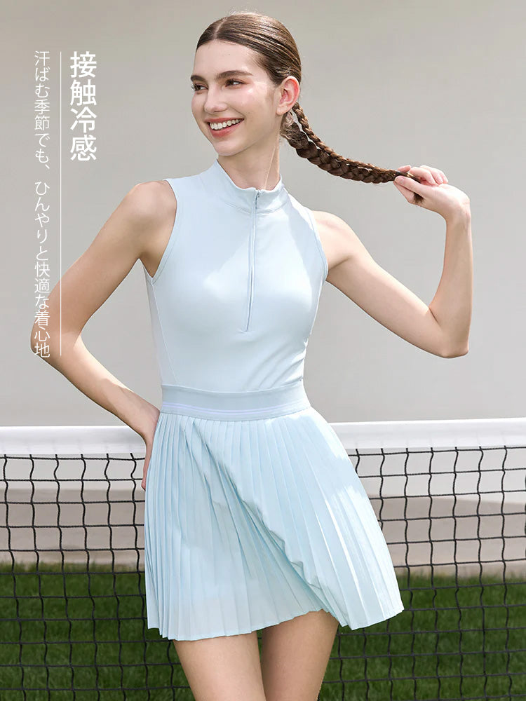 接触冷感 UVカット 通気性 プリーツ ワンピース パッド付き ヨガウェア
