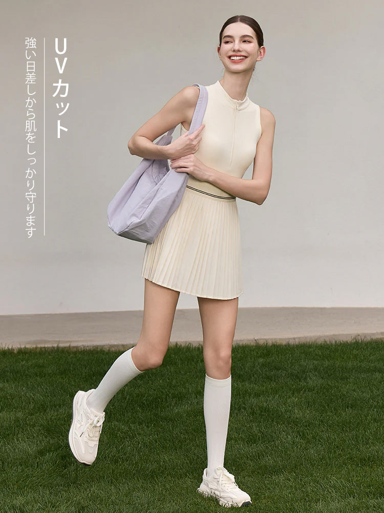 接触冷感 UVカット 通気性 プリーツ ワンピース パッド付き ヨガウェア