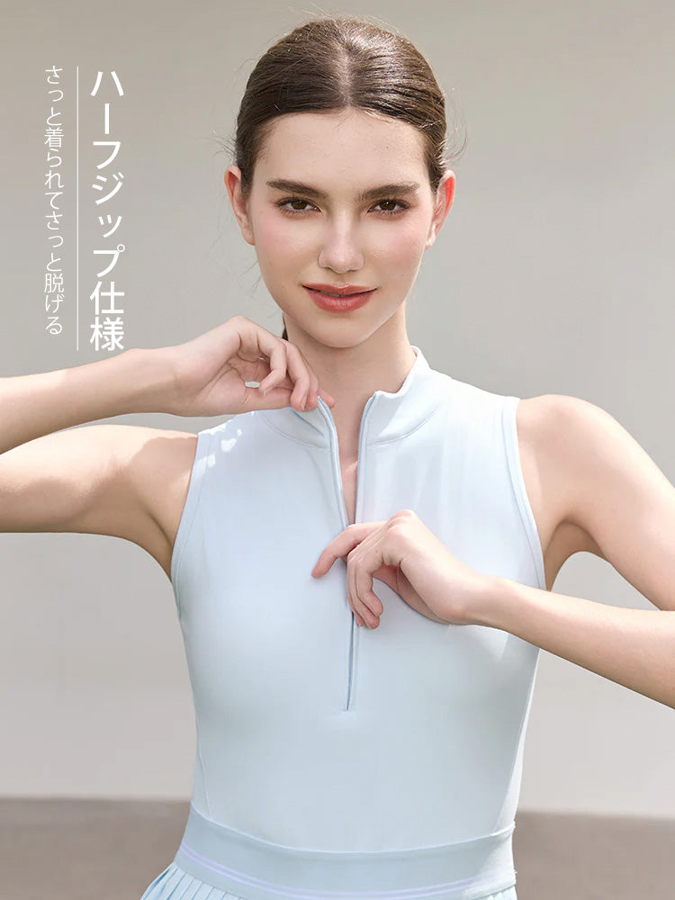 接触冷感 UVカット 通気性 プリーツ ワンピース パッド付き ヨガウェア