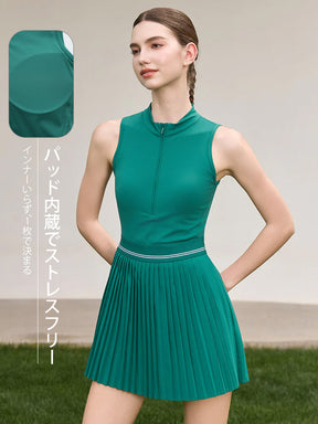 接触冷感 UVカット 通気性 プリーツ ワンピース パッド付き ヨガウェア