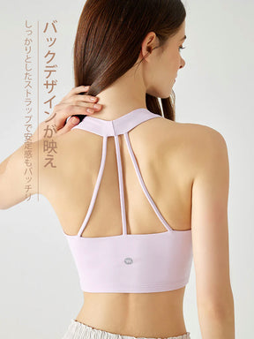 背中見せデザインのVネックホルターネックブラトップ