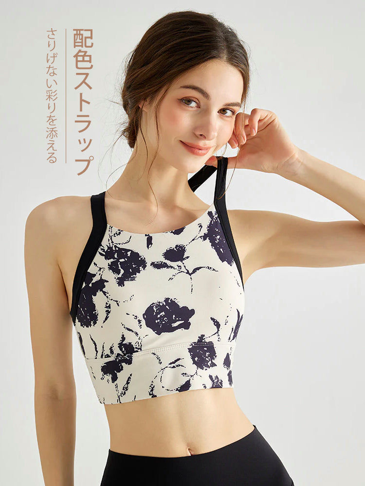 背中見せデザインの花柄パッド付きブラトップ