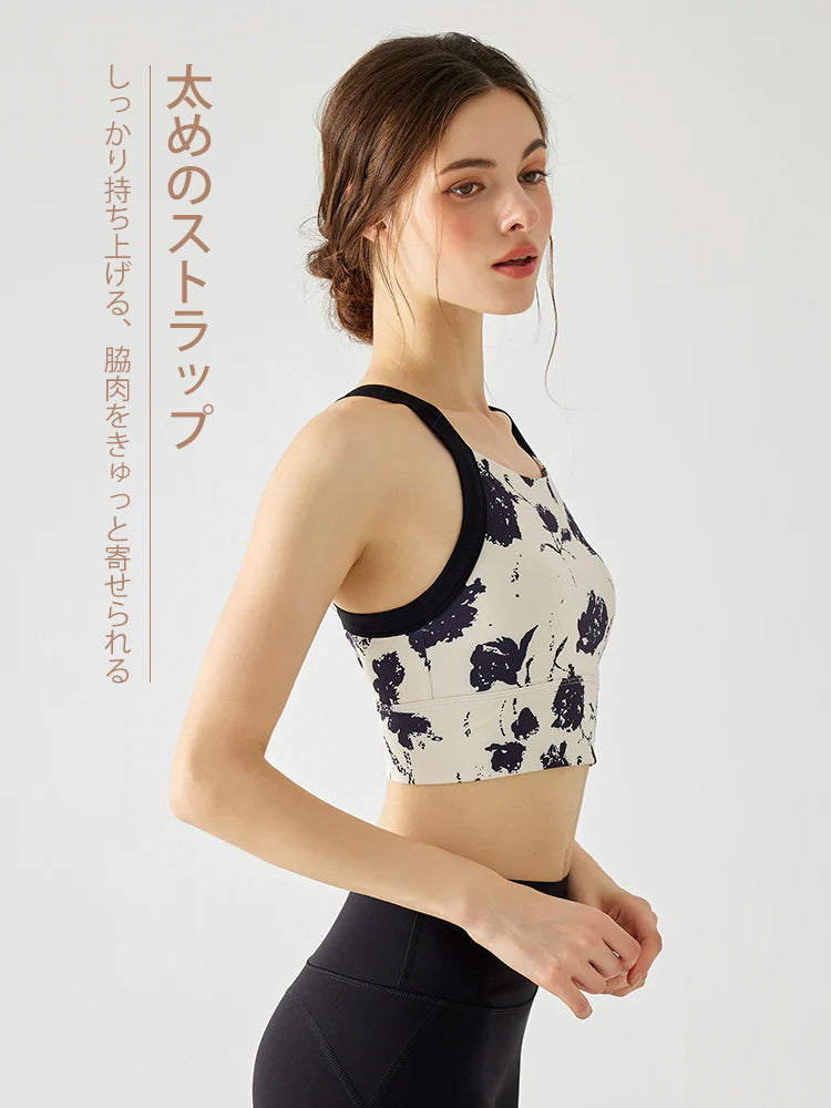 背中見せデザインの花柄パッド付きブラトップ