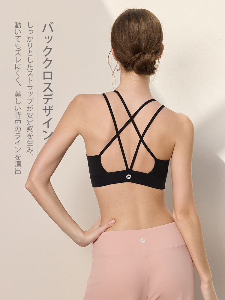 美背 Vネック パッド付き スポーツブラ ヨガウェア レディース