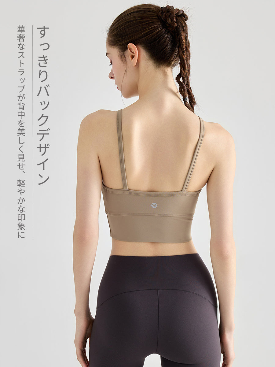 フロントギャザー パッド付き スポーツブラ ヨガウェア