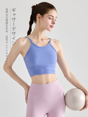 フロントギャザー パッド付き スポーツブラ ヨガウェア