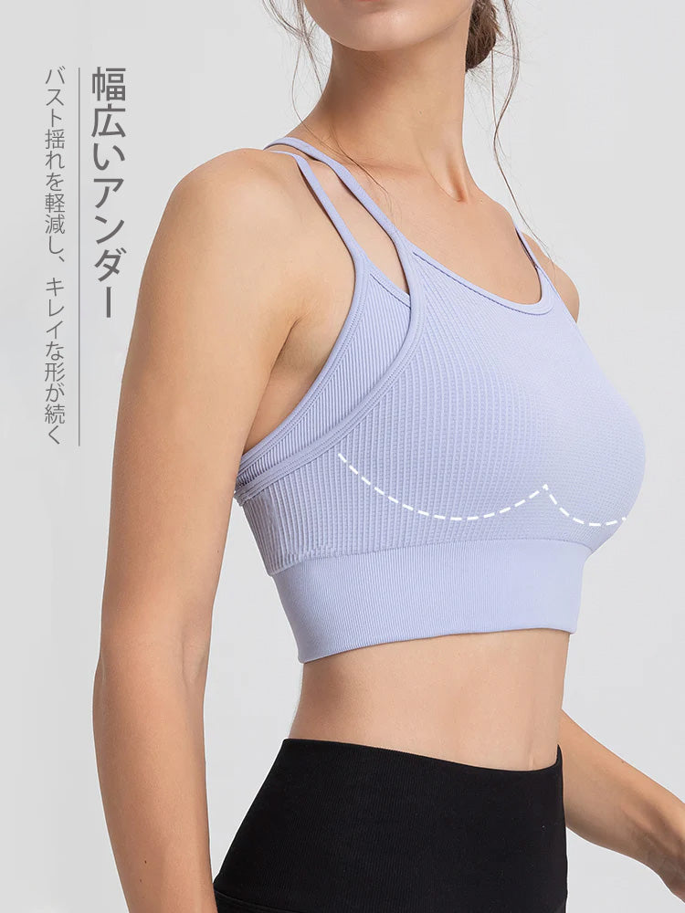 Yomoment フェイクレイヤード 美背 ブラトップ レディース カップ付き ヨガウェア おしゃれ