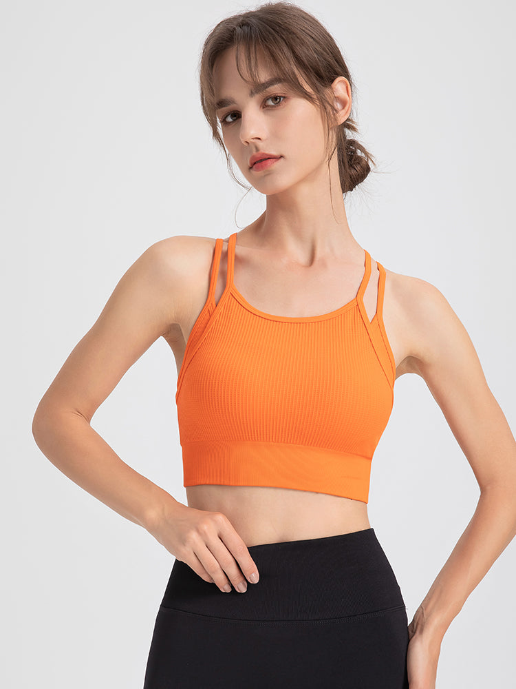 Yomoment フェイクレイヤード 美背 ブラトップ レディース カップ付き ヨガウェア おしゃれ