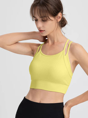 Yomoment フェイクレイヤード 美背 ブラトップ レディース カップ付き ヨガウェア おしゃれ