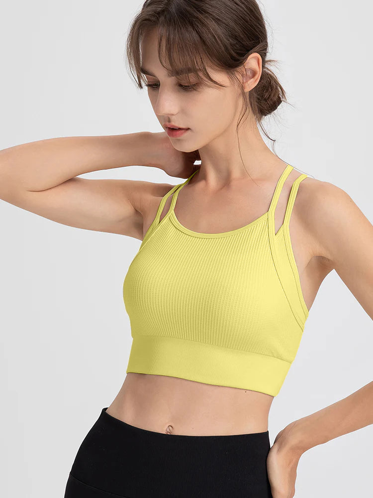 Yomoment フェイクレイヤード 美背 ブラトップ レディース カップ付き ヨガウェア おしゃれ