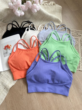 Yomoment フェイクレイヤード 美背 ブラトップ レディース カップ付き ヨガウェア おしゃれ