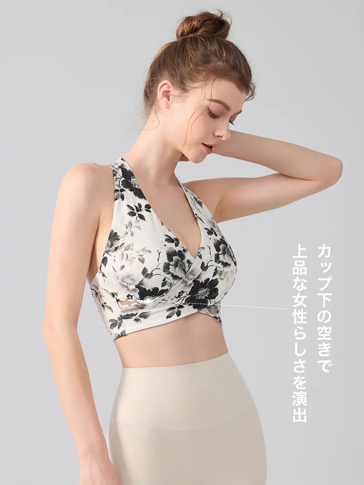 吸湿速乾 背中見せ 花柄 ブラトップ