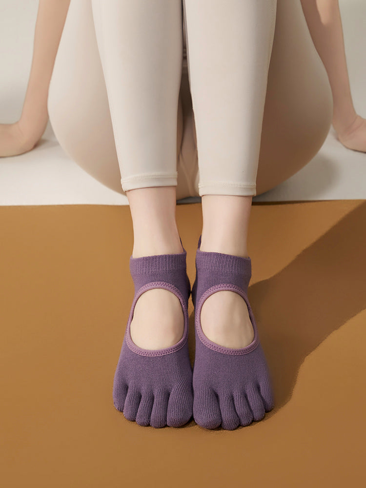 本革滑り止め付きの甲あき5本指ソックス