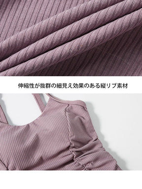 ウエスト細見えシャーリングデザインのワンピース水着