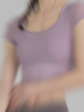 フェイクレイヤード メッシュ切り替え 半袖 ブラカップ付き