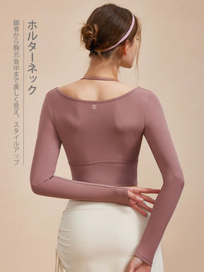 Yomoment メッシュ切り替え フェイクレイヤード ブラトップ 長袖 上品 エレガント 美シルエット パット付き