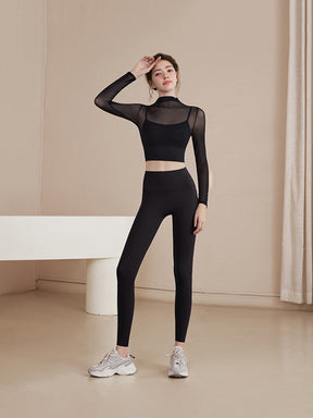 Yomoment オーガンジー レイヤード パッド付き ロングスリーブ シアートップス 上品 透け感 軽やか 通気