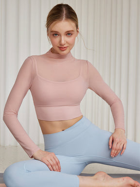 Yomoment オーガンジー レイヤード パッド付き ロングスリーブ シアートップス 上品 透け感 軽やか 通気