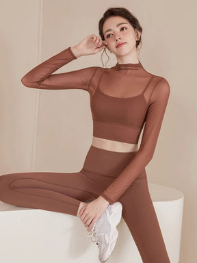 Yomoment オーガンジー レイヤード パッド付き ロングスリーブ シアートップス 上品 透け感 軽やか 通気