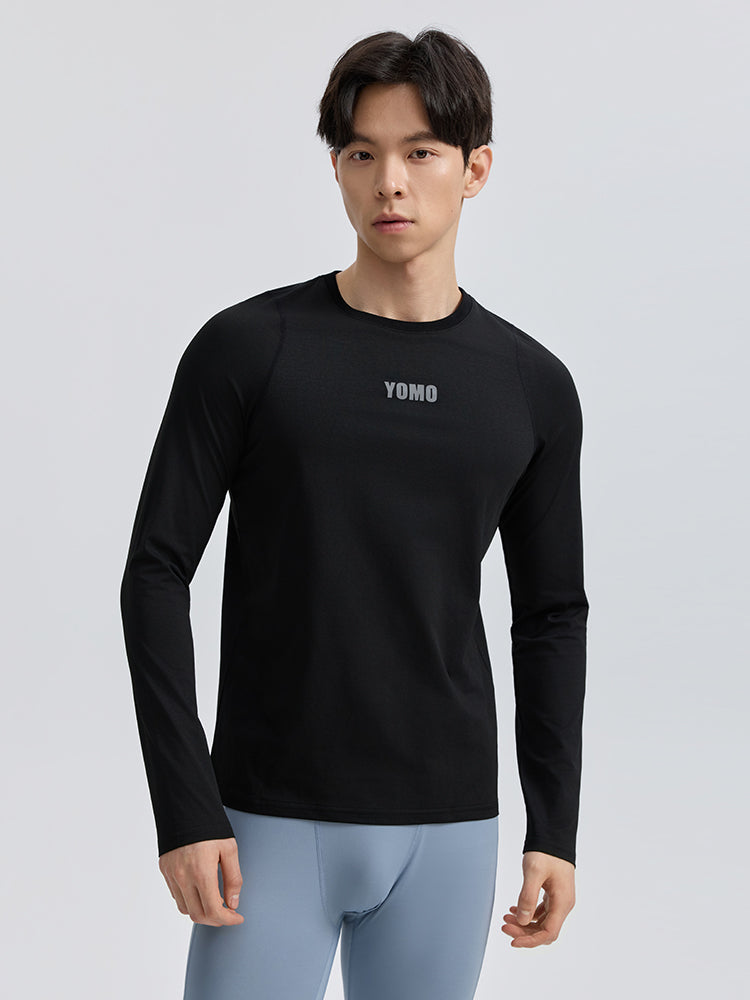 Yomoment メンズ 速乾 クルーネック ラグランスリーブ 長袖Tシャツ スポーツウェア ランニング ジム トレーニング