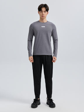 Yomoment メンズ 速乾 クルーネック ラグランスリーブ 長袖Tシャツ スポーツウェア ランニング ジム トレーニング