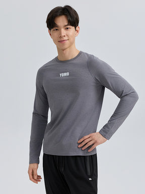 Yomoment メンズ 速乾 クルーネック ラグランスリーブ 長袖Tシャツ スポーツウェア ランニング ジム トレーニング