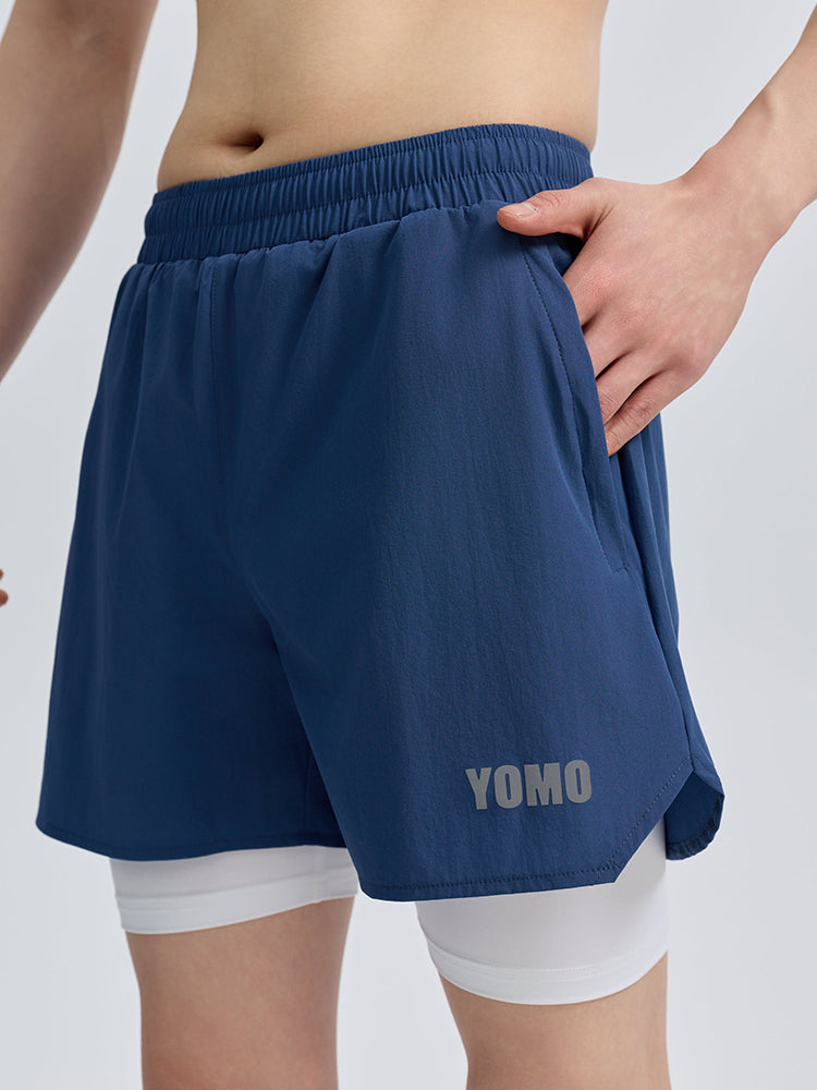 Yomoment メンズ 2in1 ポケット付き ショートパンツ ランニング ジム トレーニング  軽量 快適