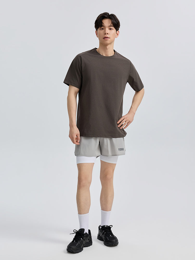 Yomoment メンズ 2in1 ポケット付き ショートパンツ ランニング ジム トレーニング  軽量 快適