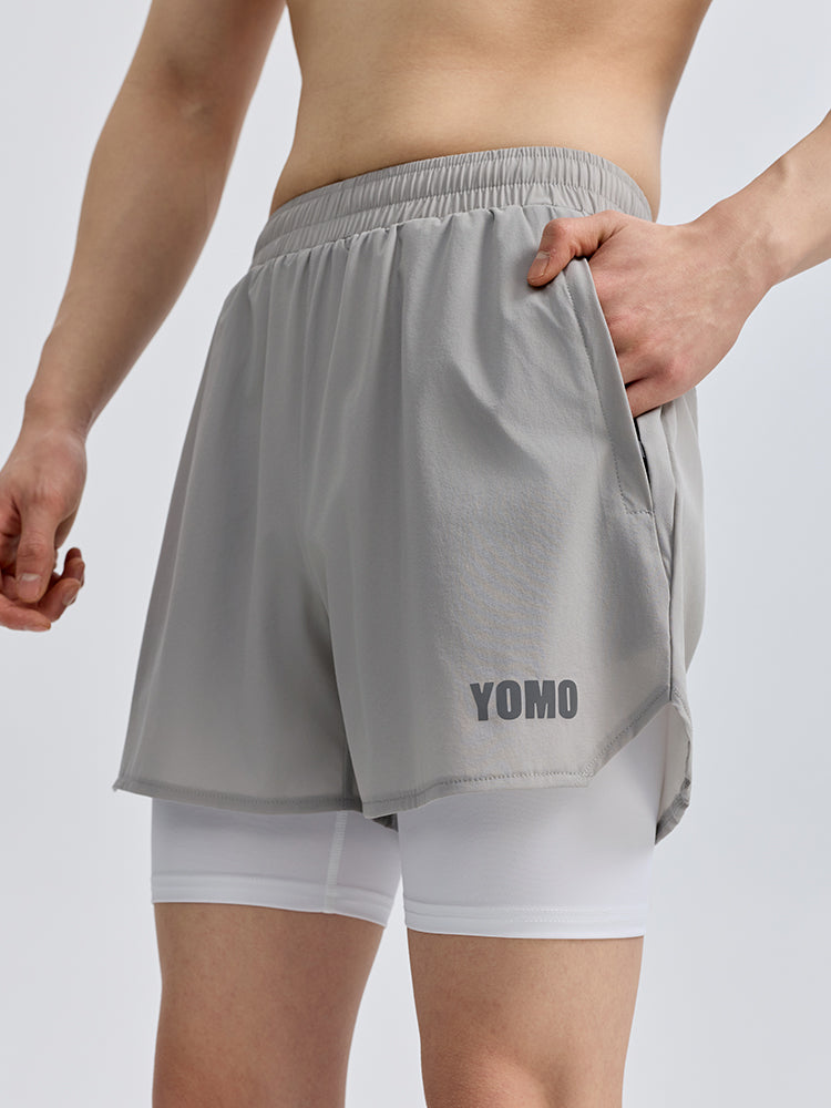 Yomoment メンズ 2in1 ポケット付き ショートパンツ ランニング ジム トレーニング  軽量 快適