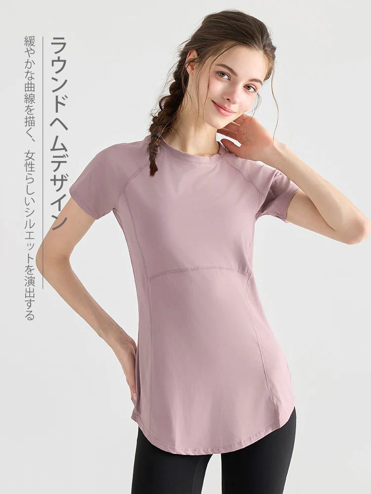 Yomoment ロング丈 レディース 半袖Tシャツ 着痩せ 体型カバー トップス 細見え ヒップカバー