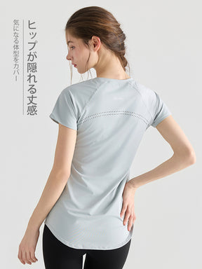 Yomoment ロング丈 レディース 半袖Tシャツ 着痩せ 体型カバー トップス 細見え ヒップカバー