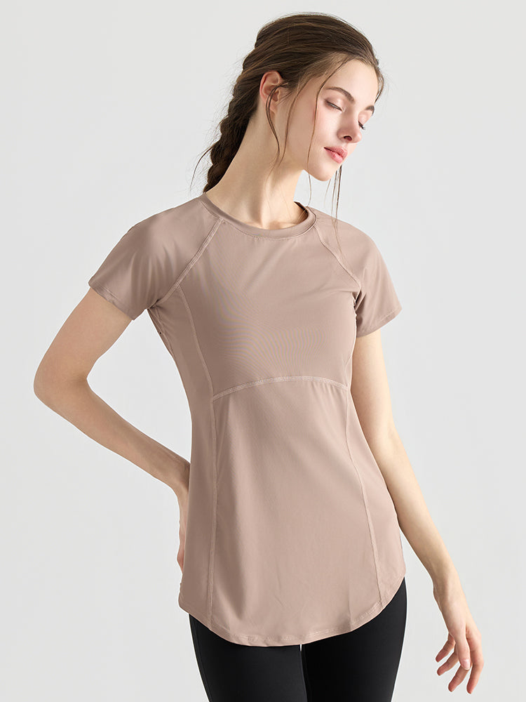 Yomoment ロング丈 レディース 半袖Tシャツ 着痩せ 体型カバー トップス 細見え ヒップカバー