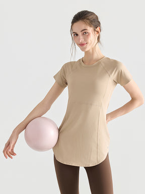 Yomoment ロング丈 レディース 半袖Tシャツ 着痩せ 体型カバー トップス 細見え ヒップカバー